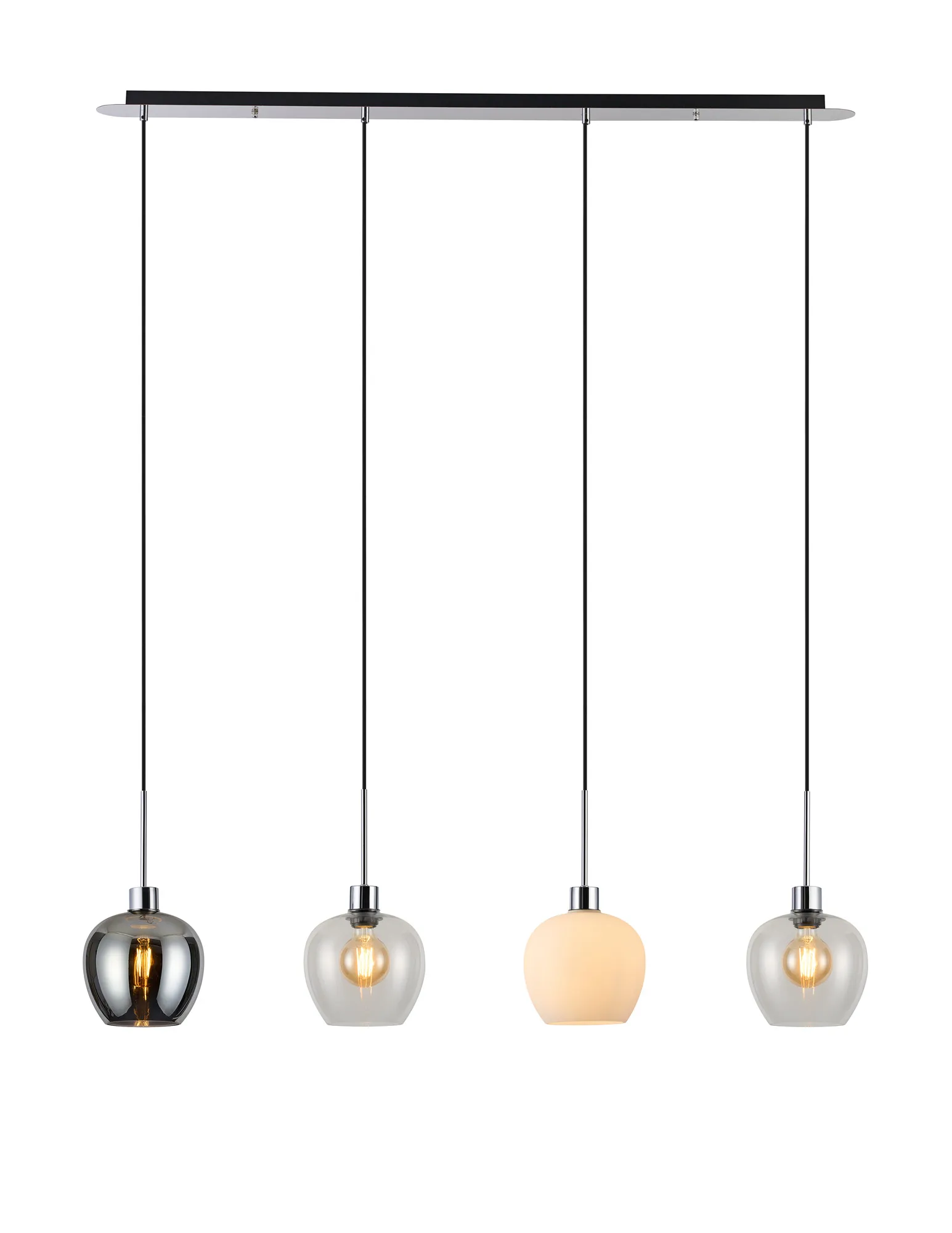 DK1327  Lori Linear Pendant, 4 Light Adjustable E27, Polished Chrome/Chrome/Opal/Clear Wine Shades